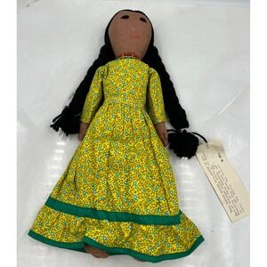 M Miller Native American Doll Eastern Cherokee Maiden Yellow Floral Dress 1880s